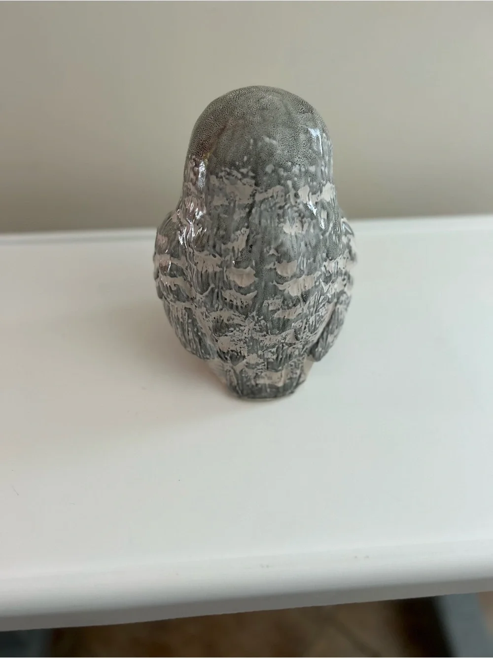 Gray Ceramic Owl Figurine with Gold Accent - Decorative Bird